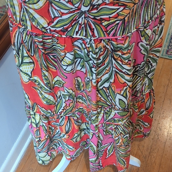 Linen Blend C&C California Coral Tropical Leaf Spaghetti-Strap Maxi Dress - Picture 8 of 8